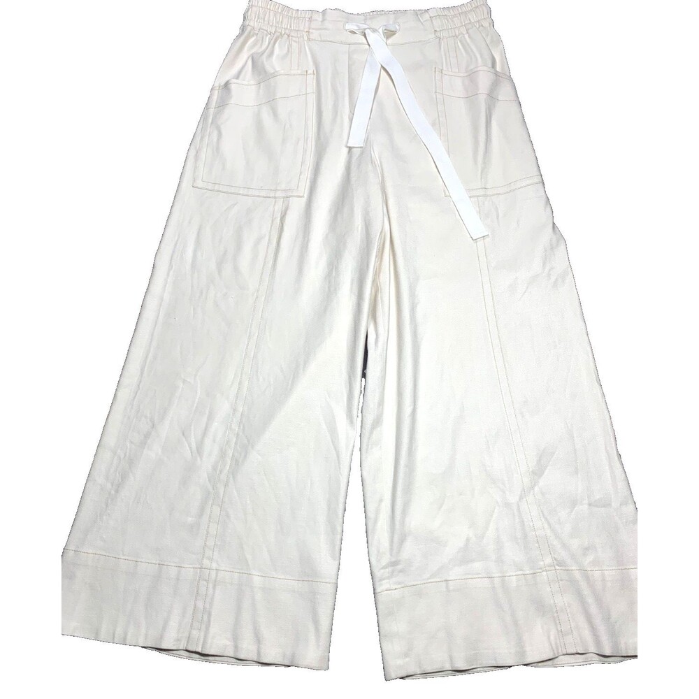 Anthropologie Maeve La Ponche Pull-On Ivory Linen Blend Wide Leg Pants M